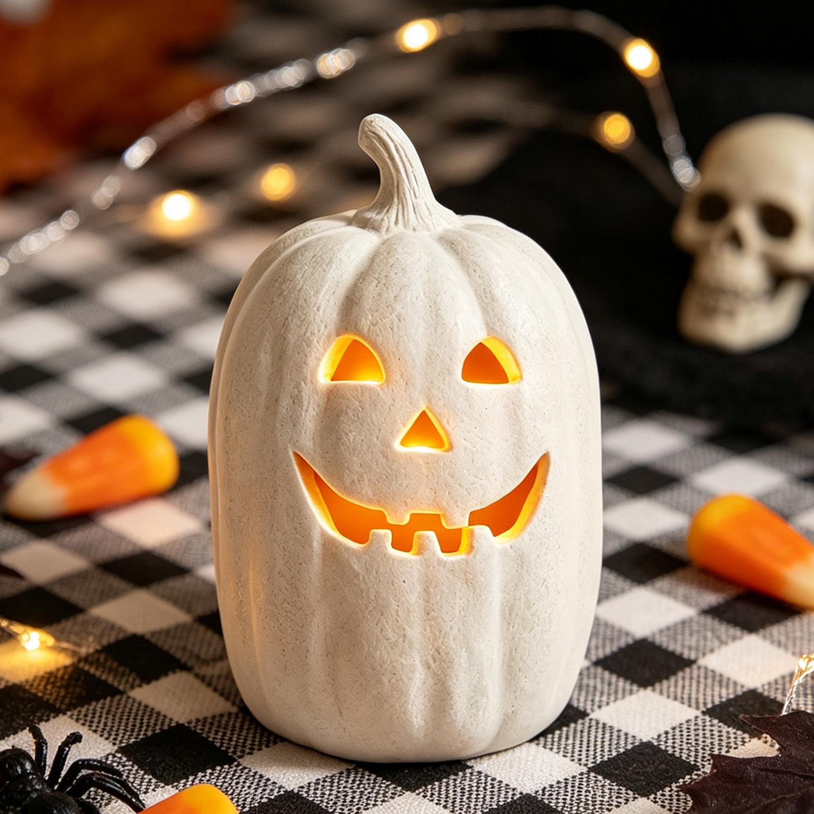 Resin Crafts - ハロウィンカボチャの工芸品 樹脂製カボチャの手作りランタン飾り ハロウィンホームデコレーション 室内テーブルトップセンターピース用