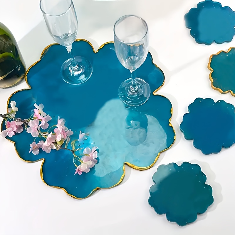 Flower Preservation Resin - 5個入りミラー付き大型花小花カップクッションベースシリコンモールド、大型樹脂製収納トレイ、セルフデザインに最適