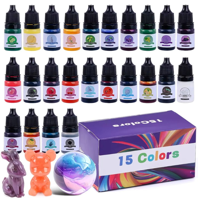 Resin Pigment Set - エポキシ樹脂カラー顔料 24 鮮やかな色 液体エポキシ顔料 高濃度半透明樹脂染料 アート