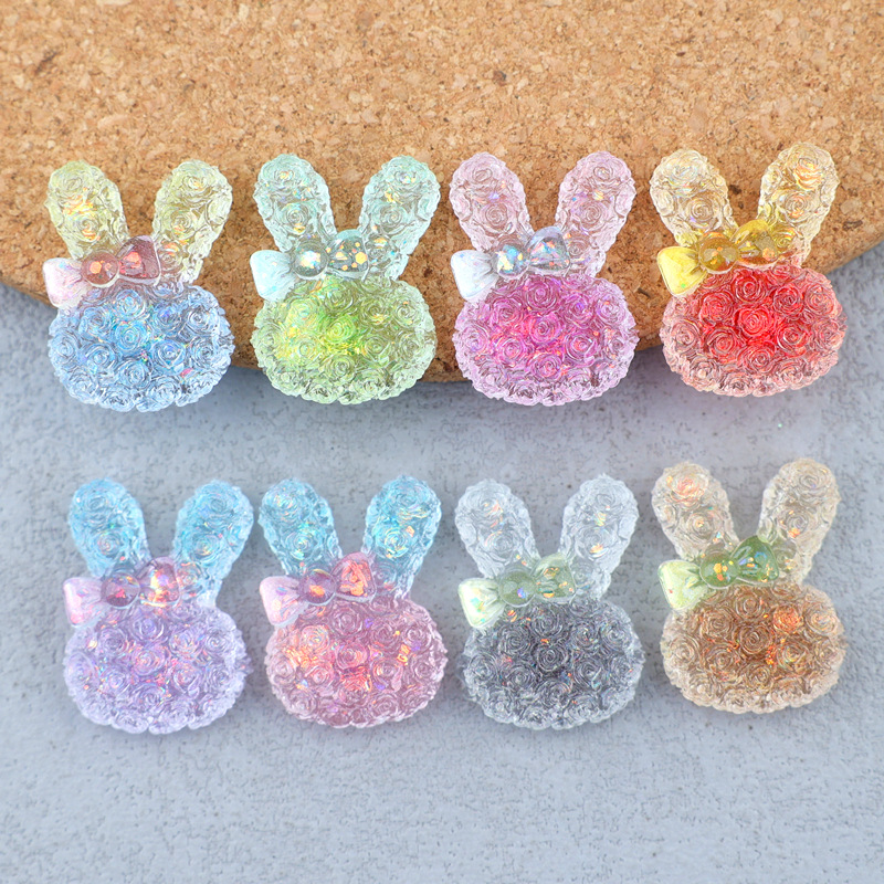 Resin Craft Supplies - 5個入り 18*25mm 光るグラデーションウサギレジンカボション DIYクリップ、携帯ケース、キーホルダー、イヤリング、手作りジュエリークラフト装飾用。