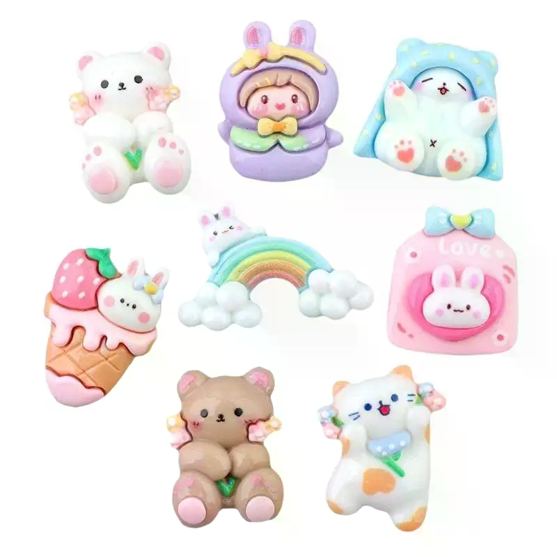 Resin Crafts Diy - 8 個ミニかわいい漫画猫ウサギとクマシリーズフラットバック樹脂カボション DIY ジュエリークラフト装飾アクセサリー