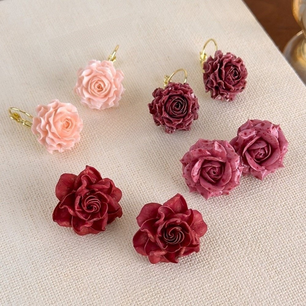 Flower Preservation Resin - 甘い造花のイヤリング、樹脂製のレトロなプリザーブドフラワーイヤリング、繊細な職人技、ユニークでロマンチックなイヤーフック、普段使いに。