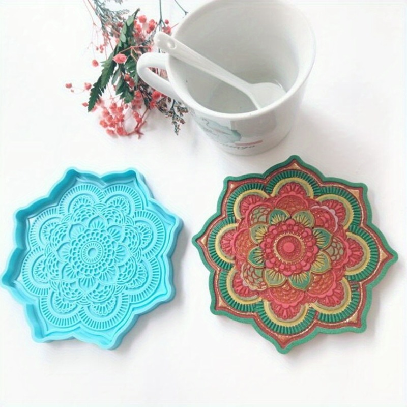 Resin Craft Ideas - マンダラシリコンコースター型,丸型トレイ,カップマット,エポキシ樹脂型,工芸品,家の装飾,製造ツール