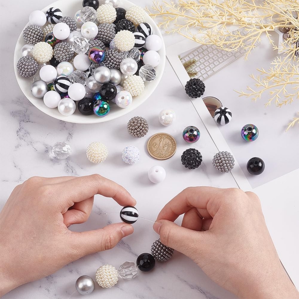 ペン用チャンキーバブルガムビーズ、黒と白の樹脂工芸品、12ス - Resin Crafts のレビューと価格