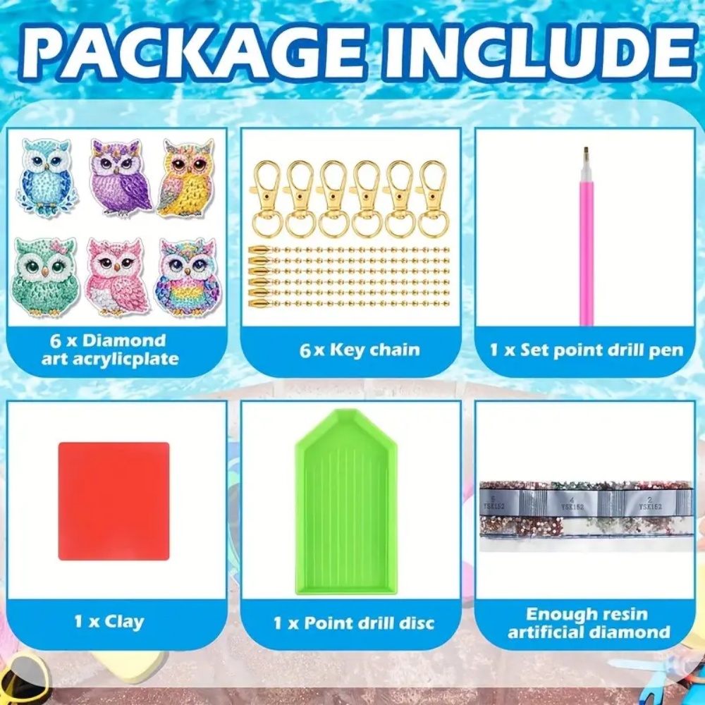 6個/セット DIY ダイヤモンドキーホルダー - フクロウ - Resin Craft Kit のレビューと価格