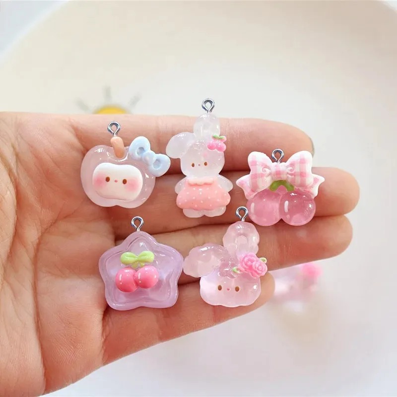 10 個かわいいチェリーウサギ樹脂チャームかわいい漫画動物ペ - Resin Crafts Diy のレビューと価格