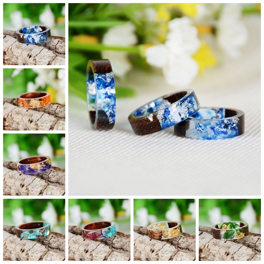 クリエイティブ木製樹脂リング女性男性 DIY 手作りカラフル - Dried Flower Bulk のレビューと価格