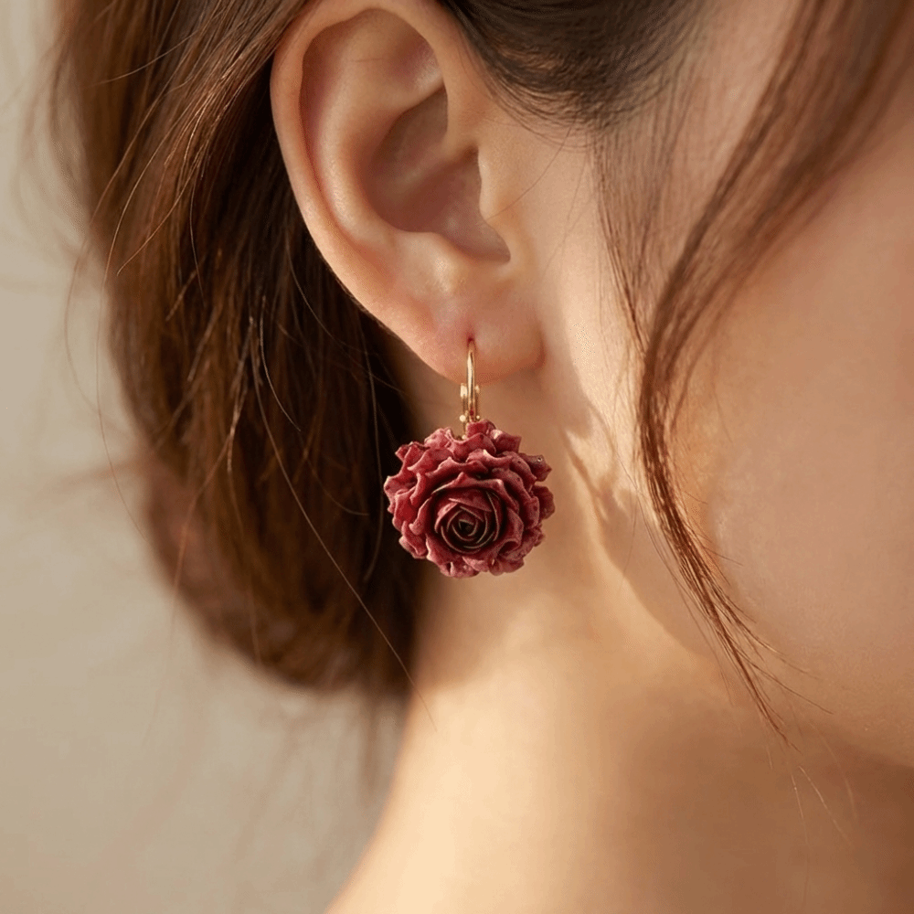 甘い造花のイヤリング、樹脂製のレトロなプリザーブドフラワーイ - Flower Preservation Resin のレビューと価格
