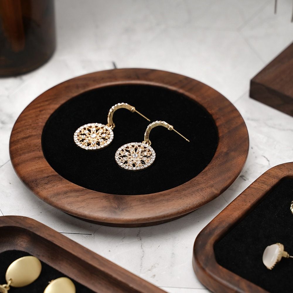 シンプルな幾何学模様の木製リングトレイ、ベルベットイヤリング - Wood Ring Blank のレビューと価格